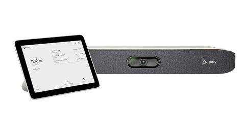 An image of the Poly Studio X30 video bar and the Poly TC8 touch controller.
