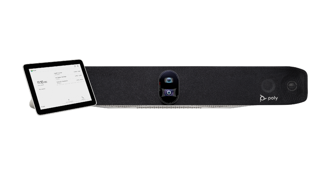 An image of the Poly Studio X70 video bar and the Poly TC8 touch controller.