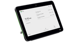 A front-facing image of the Poly TC10 touch controller which is angled to one side.