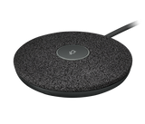 A close-up product image of the Logitech Rally Mic Pod