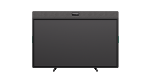 A front-view photo of the graphite Logitech Rally Board 65 with table legs.