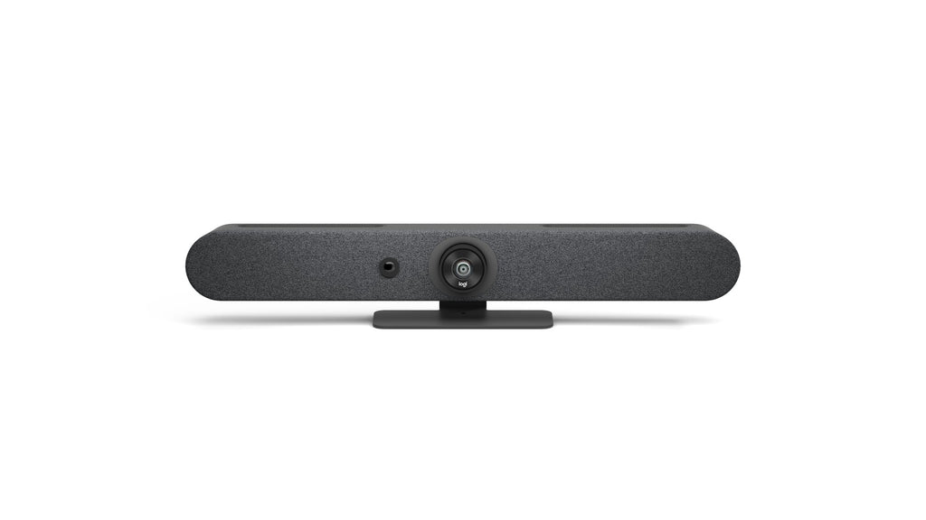 A front-facing product image of the Logitech Rally Bar Mini.