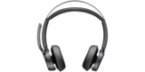 A front-facing image of the Poly Voyager Focus 2 headset.