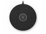 An image of the top of the Rally Mic Pod in graphite with the mute button in the centre.